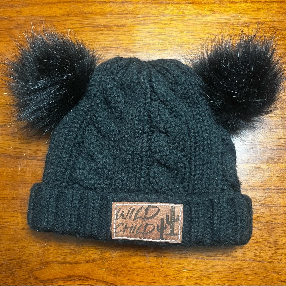 Fox & Fawn Double Pom Pom Knit Beanie, Black, Baby/Toddler